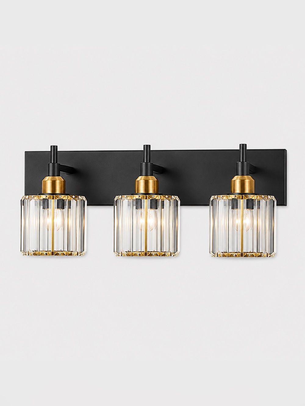 3-Light Black Gold Crystal Bathroom Vanity Light